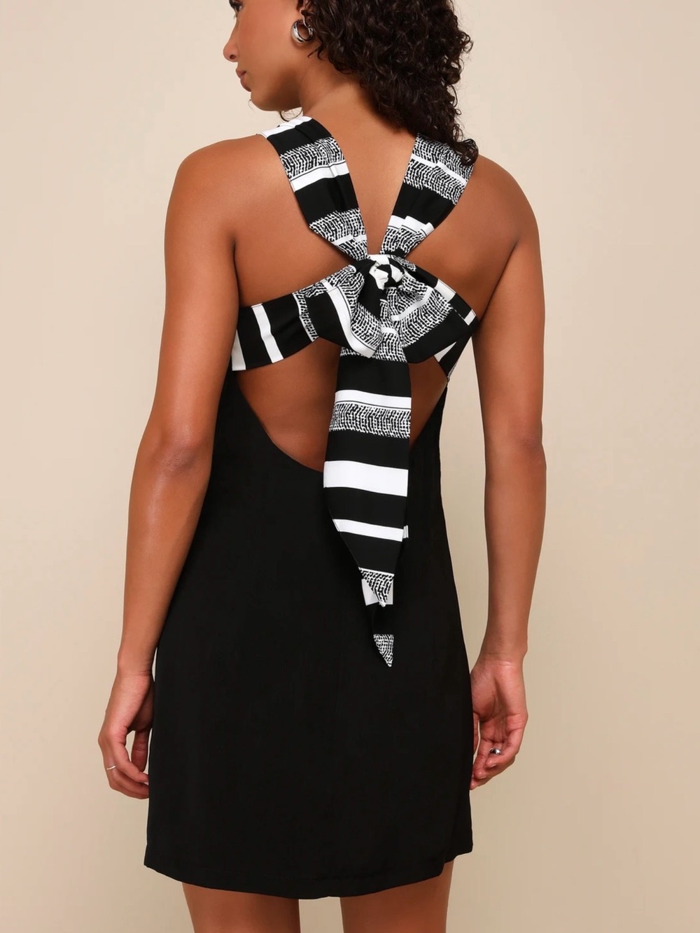 Black Dress with Striped Bow Back
